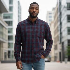 UNTUCKit XXL Large Plaid Button Down Shirt Burgundy Blue Long Sleeve